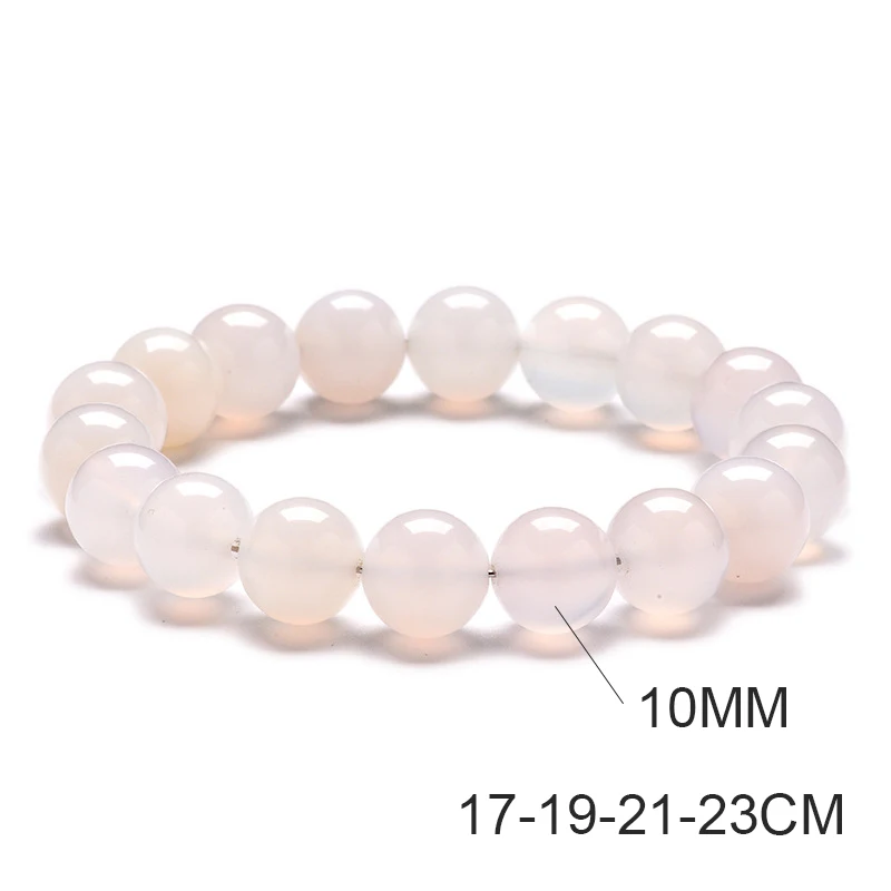 Pulsera De Cuentas De Ágata Blanca Natural (10 Mm X 23 Cm). Joyería De Yoga Con Cristales Curativos.