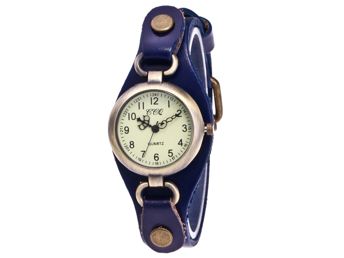 Reloj De Pulsera De Cuarzo Para Mujer Con Correa De Metal Pu, Caja Pequeña Y Esfera Azul.