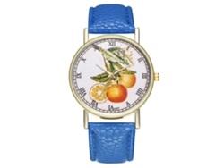 Reloj De Moda Casual Para Hombre Y Mujer Frutas Cuarzo Correa De Cuero Azul Oscuro