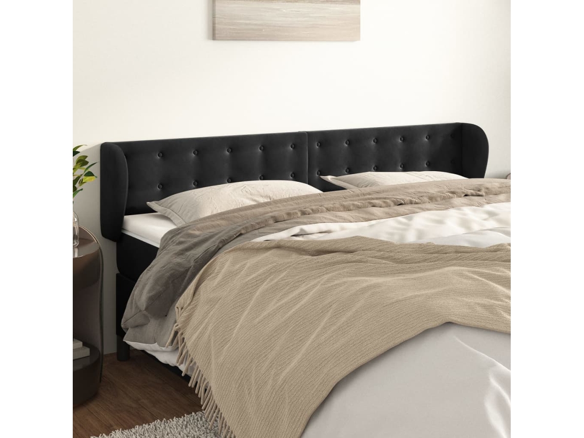 Cabecero De Terciopelo Negro 203x23x78/88 Cm