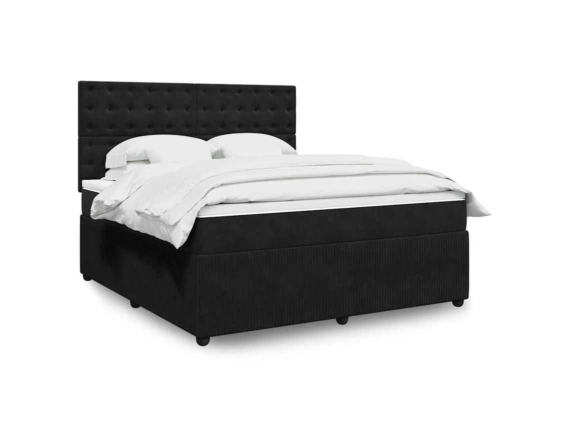 Cama Box Spring Con Colchón Terciopelo Negro 180x200 Cm
