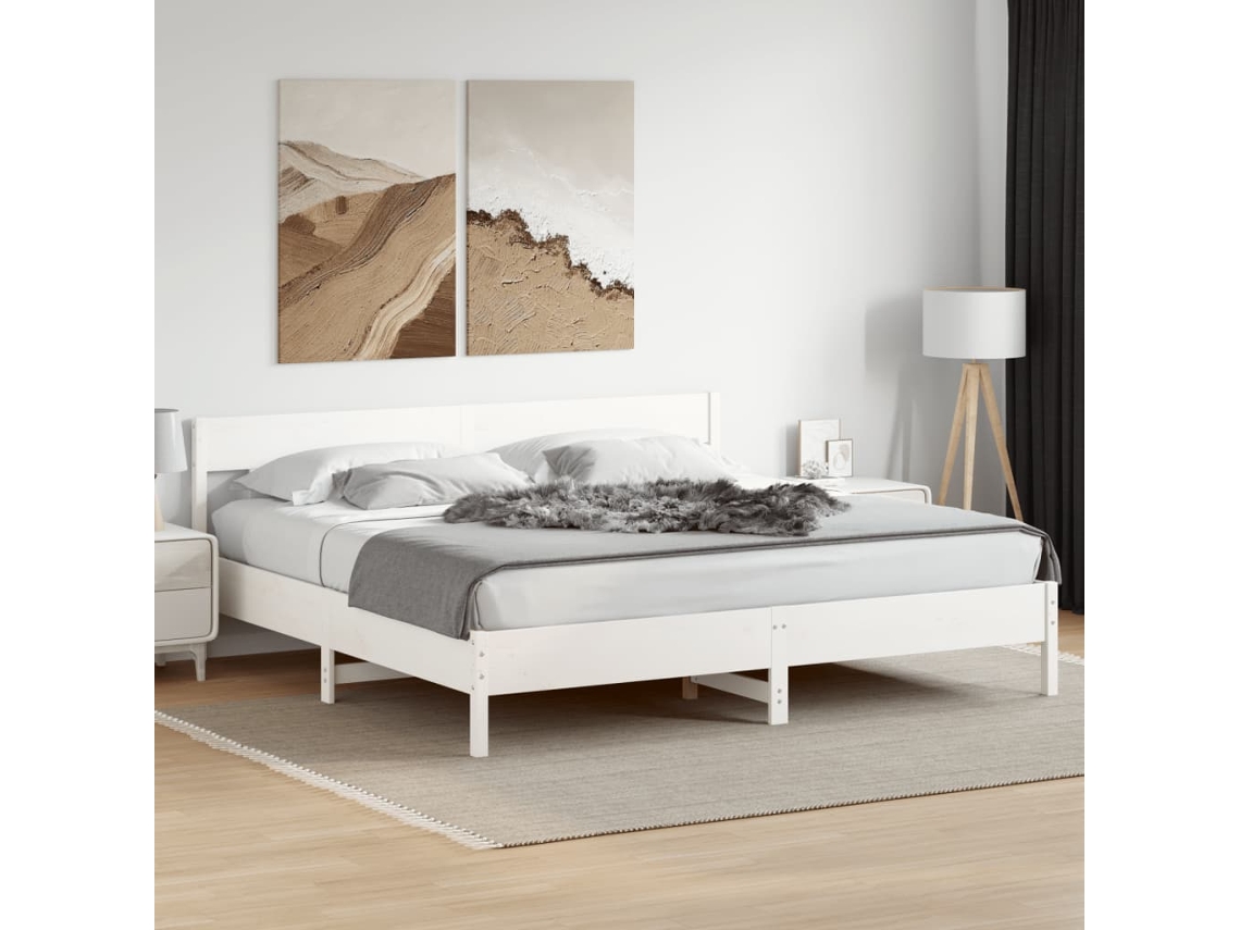 Cama Sin Colchón Madera Maciza De Pino Blanca 180x200 Cm