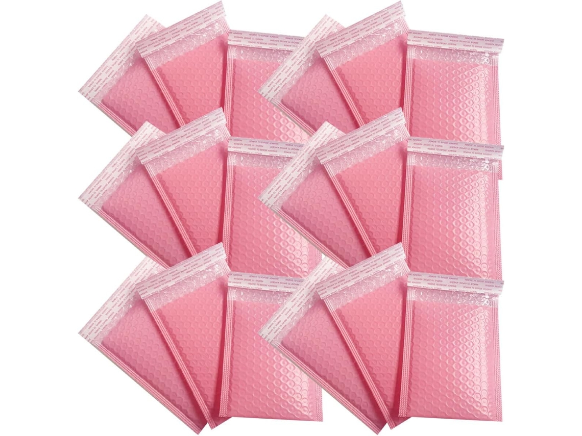 Paquete De 50 Paquetes De Plástico De Burbujas De 15x20 Cm, Color Rosa, Película Coextruida Resistente A Los Golpes E Impermeable.