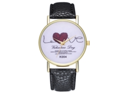 Reloj De Cuarzo De Cuero Pu Para Parejas Con Dial De Corazón Simple Y Elegante Negro
