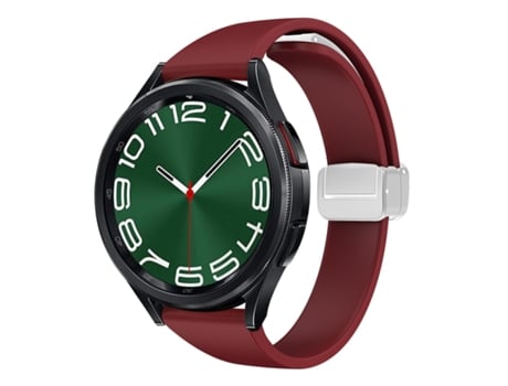 Correa de reloj inteligente para Samsung Galaxy Watch 6/6 Correa de reloj de silicona delgada con hebilla plateada magnética clásica (rojo vino)