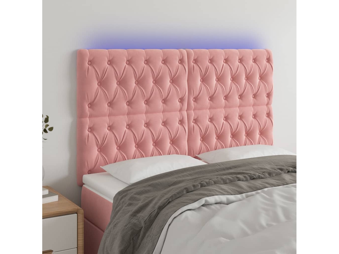 Cabecero Con Luces Led Terciopelo Rosa 144x7x118/128 Cm