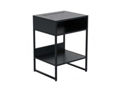 Mesa De Cabeceira Relaxdays, 2 Compartimentos Abertos, Suporte Para Telemóvel, 40 X 40 X 30 Cm, Quarto, Quadrada, Preta