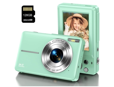 Cámara VIGA EUROPE Digital Compacta Dc403 Nivel De Entrada Regalos Para Niños Cámara Fhd 44Mp 16X Zoom 2 Pantalla De 4 Pulgadas 128Gb Verde