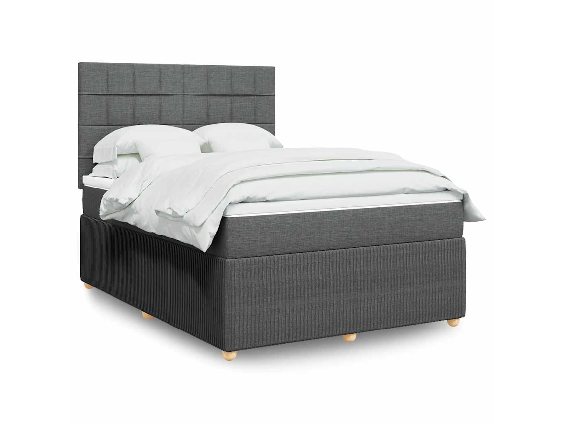 Cama Box Spring Con Colchón Tela Gris Oscuro 160x200 Cm