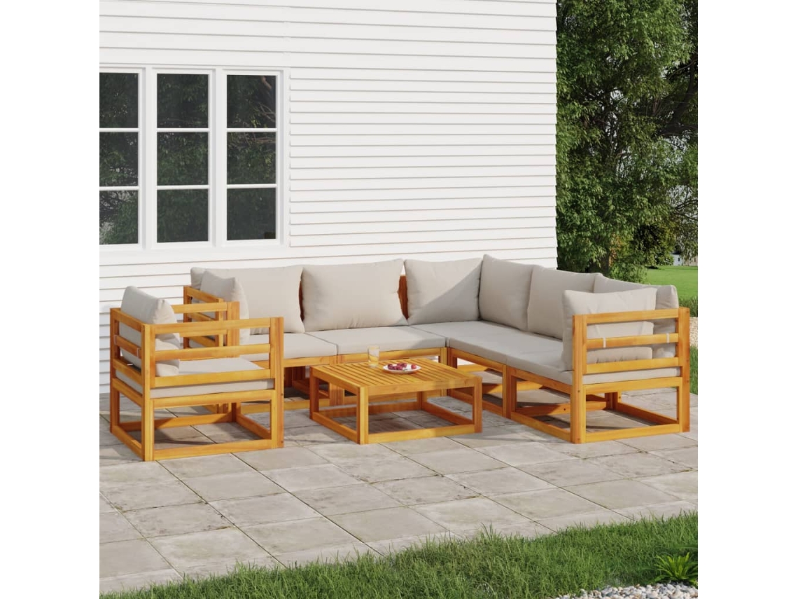 Conjunto de salón de jardín de madera de 7 piezas DKD Home Decor con cojines gris claro
