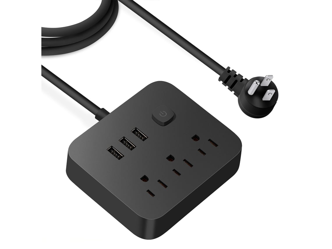 Protector De Surto Com 3 Tomadas E 3 Portas Usb 1,2m Cordo Extensão Para Casa Escritório Viagem