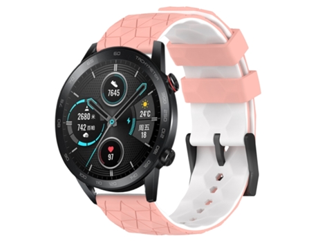Correa de reloj inteligente para Honor MagicWatch2, 42 mm, 20 mm, patrón de fútbol de silicona bicolor (rosa + blanco)