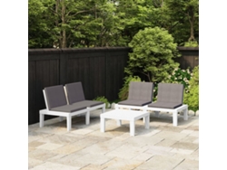 Conjunto de salón de jardín de 3 piezas con cojines de plástico blanco Dkd Home Decor