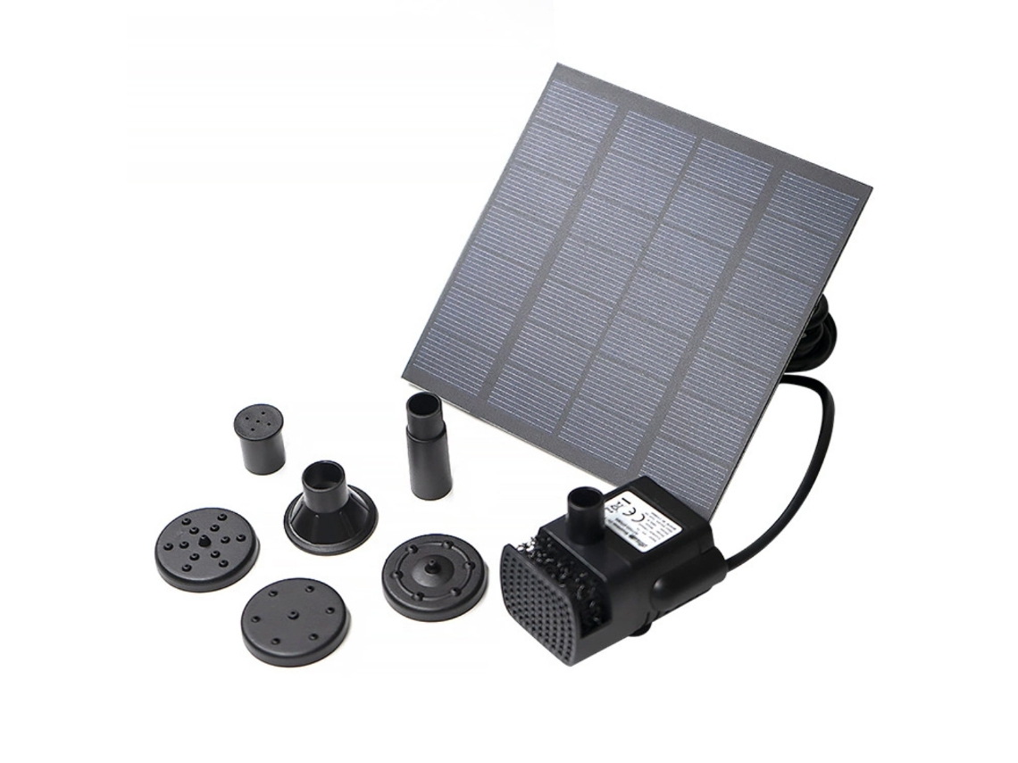 Bomba de agua solar para uso exterior, fuente solar ecológica con panel de 1,8 W y cable de 3 m, bomba solar con motor sin escobillas para