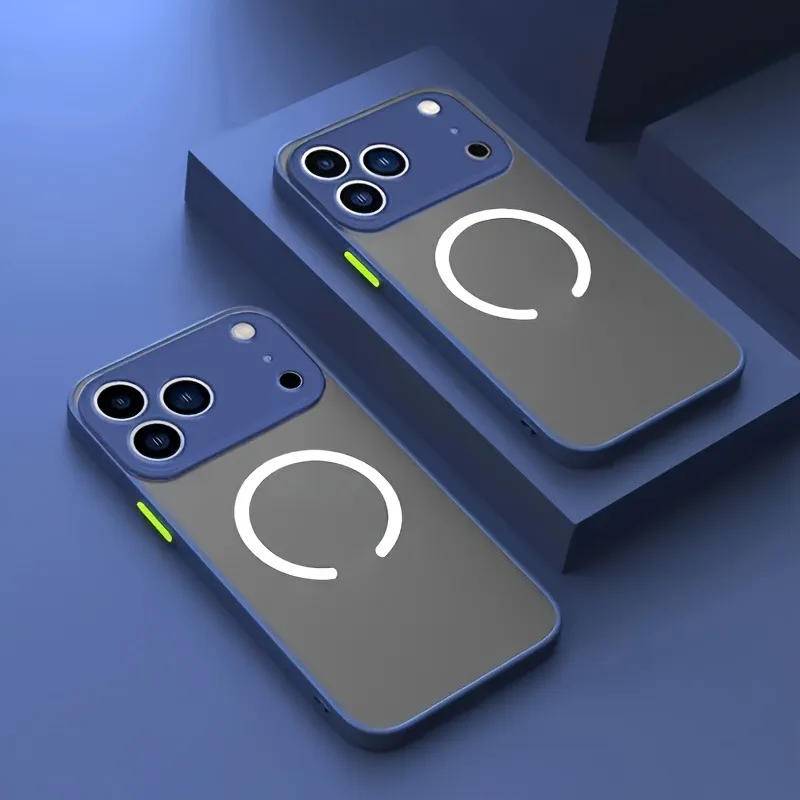 (iphone 14 Pro Azul) Funda Magnética Transparente Para Iphone, Compatible Con Carga Inalámbrica Magnética.