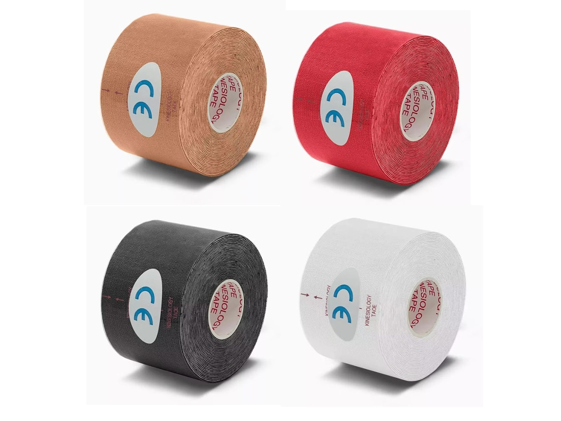 Cinta kinesiológica, vendaje muscular, cinta elástica de algodón para deportes (4 unidades, 2,5 cm x 500 cm)