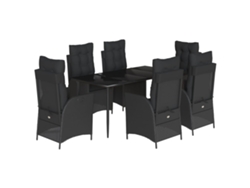 Juego de 7 piezas de comedor de jardín con cojines de mimbre, color negro, EXCLUSIVA DE LA CASA