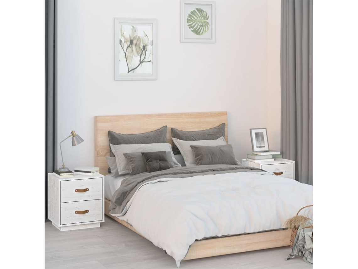 Mesitas de Noche LOVELY HOME Mesinha 2 Pcs 40X34X45 Cm Pinho Maciço Branco