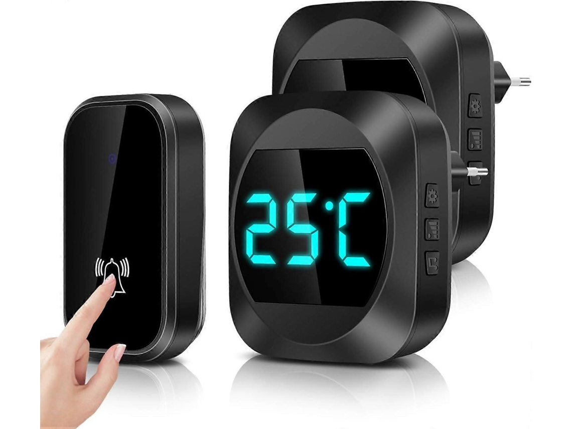 Timbre Inalámbrico Con Pantalla Led De Temperatura, Kit De Timbre Electrónico Impermeable Con 2 Receptores Conectables