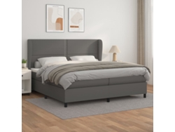 Cama Box Spring Con Colchón Cuero Sintético Gris 200x200 Cm