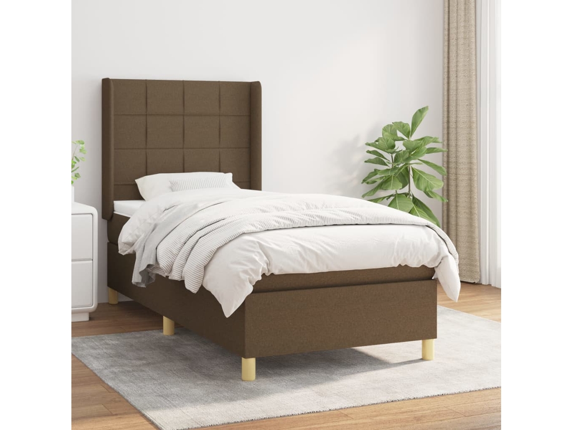 Syfax™ Cama Box Spring Con Colchón Tela Marrón Oscuro 90x190 Cm
