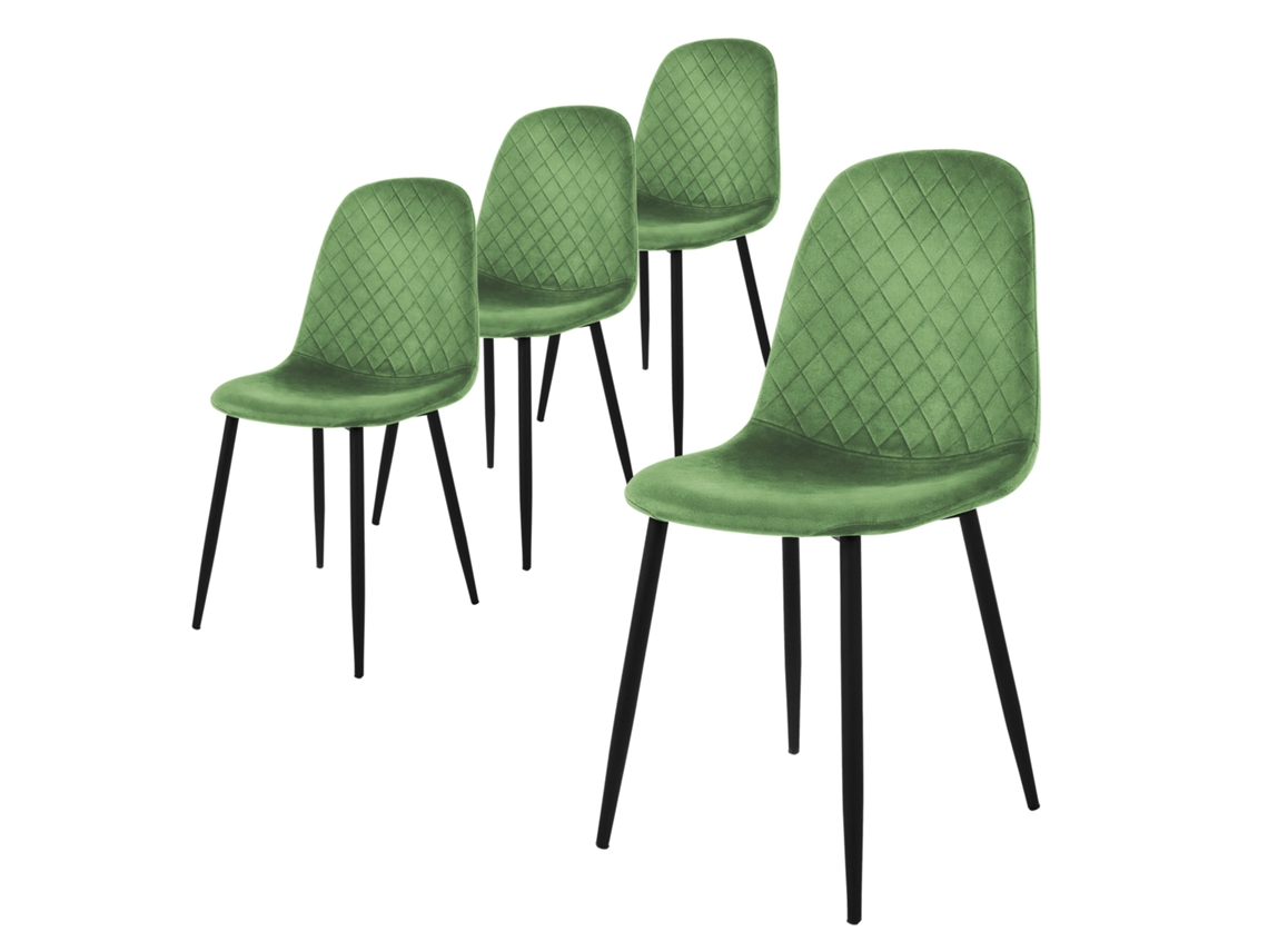 Conjunto de 4 Cadeiras de Jantar com Capa de Veludo em Sálvia e Pernas de Metal Incluindo Material de Montagem ML-DESIGN