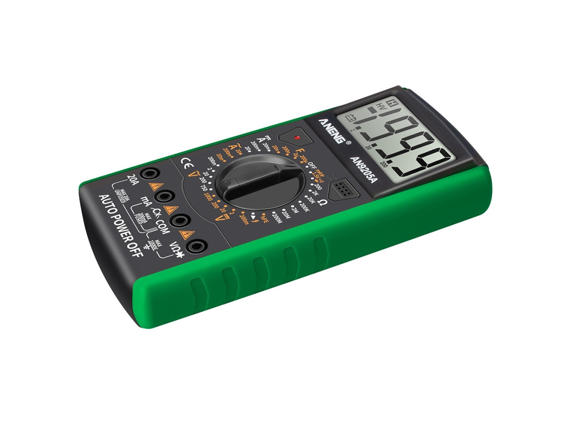 Multímetro Digital Lcd Aneng An9205a De 3 1/2", Con Capacidad Para 1999 Cuentas, Visualización Manual Y Retroiluminación Verde.