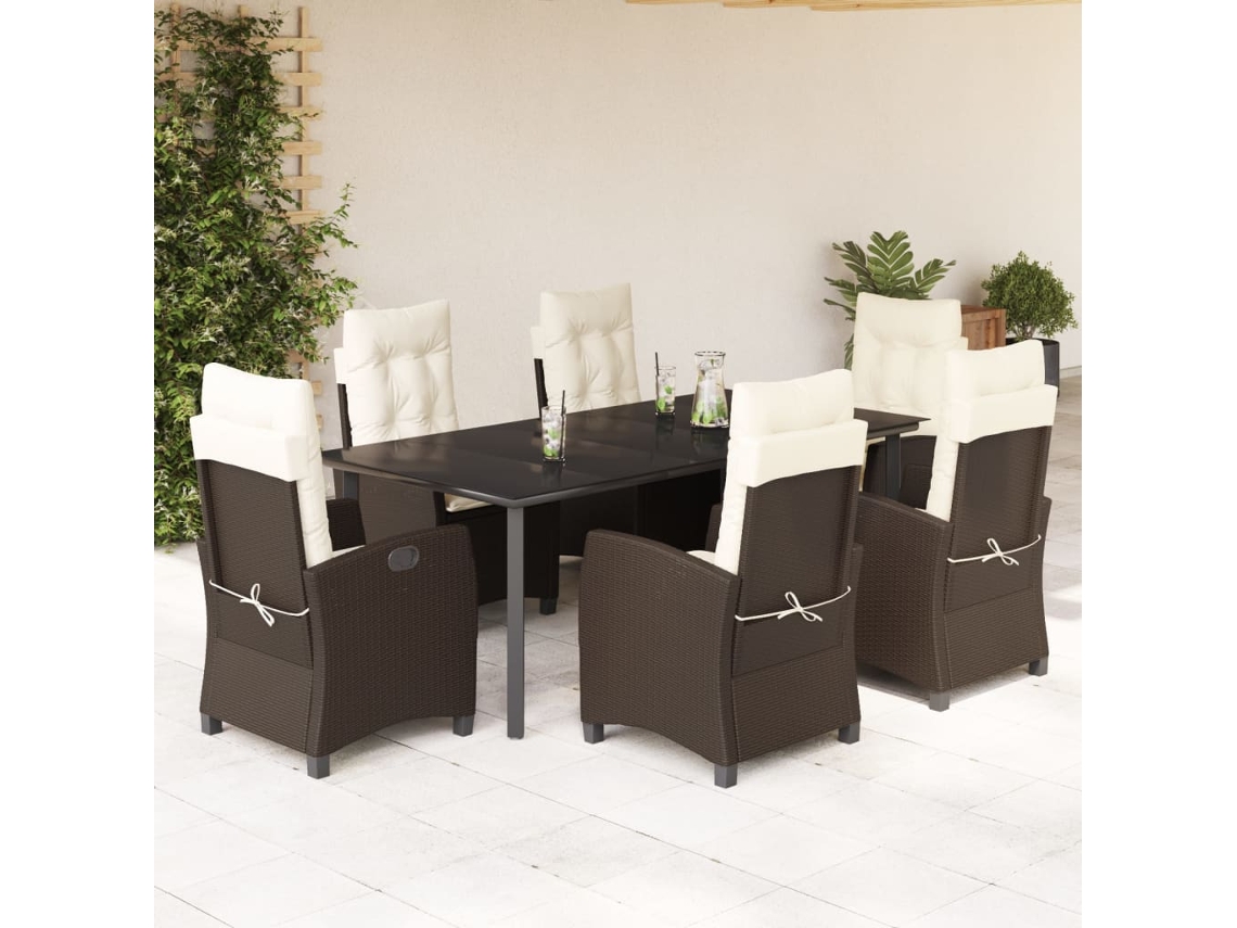 Juego de comedor de jardín de 7 piezas con cojines de mimbre marrón DKD Home Decor