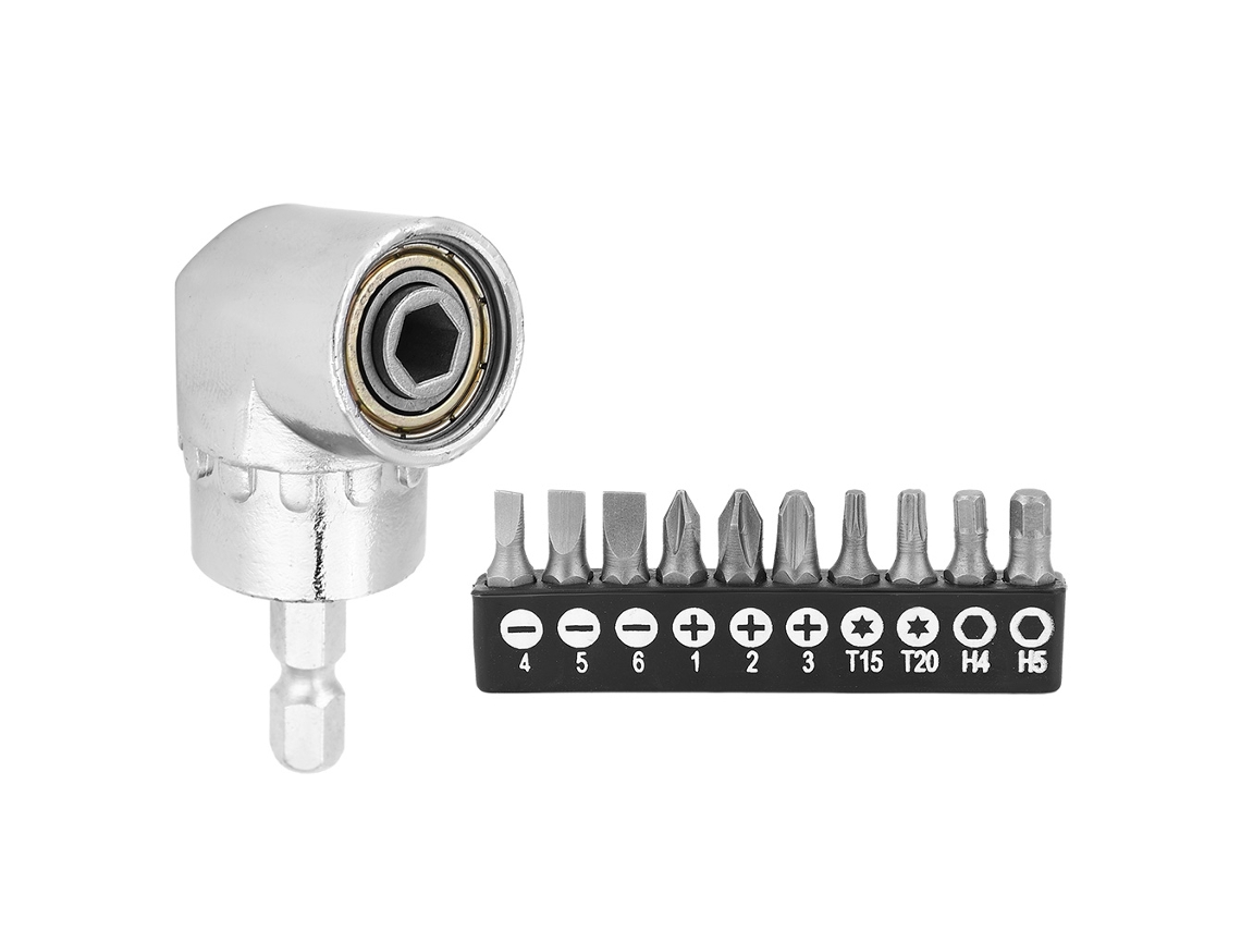 Adaptador De Parafuso Para Furadeira Elétrica De 105 Graus Com Hexagonal De 1/4 Polegada E 10 Brocas