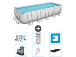 Piscina BESTWAY Rectangular Power Steel - 640 x 274 x 132 - Gris - Incluida bomba - Escalera - Cobertor Paquete de mantenimiento - Filtrar - Baldosas