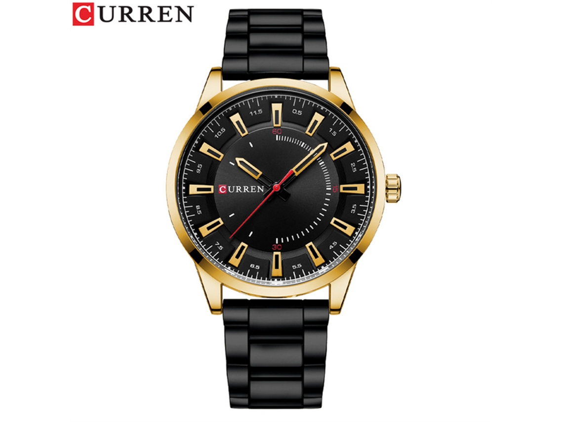 Reloj Casual Para Hombre (dorado Y Negro), Resistente Al Agua, Correa De Acero, Esfera Grande.