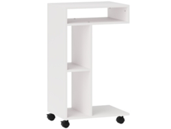 Mesa auxiliar/central blanca con ruedas, 4 estantes, para sofá, portátil o mesita de noche, ideal para sala de estar o comedor Ycone