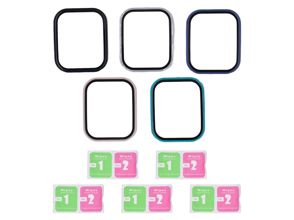 5 fundas para Amazfit Bip 5 antirrayas en negro, verde, rosa y azul transparente.