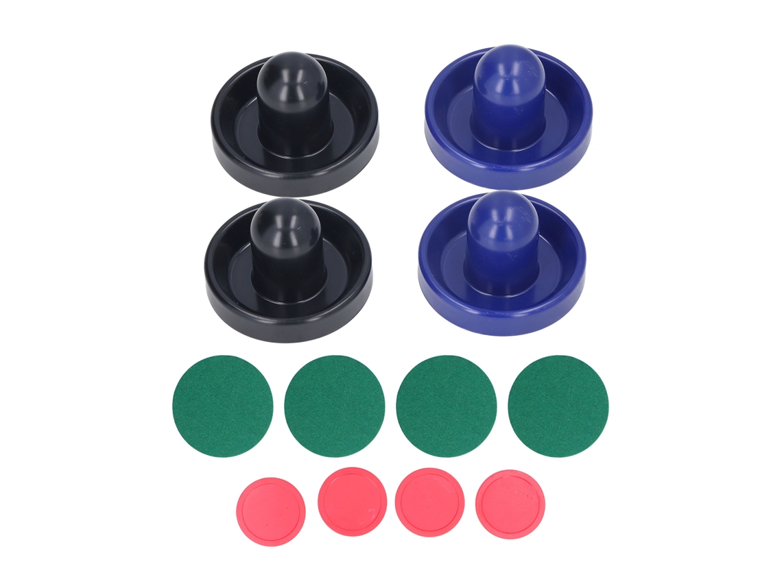 Juego De 12 Accesorios Para Mesa De Hockey De Aire: 4 Empujadores De 96 Mm, 4 Discos De 64 Mm Y Rellenos Verdes.