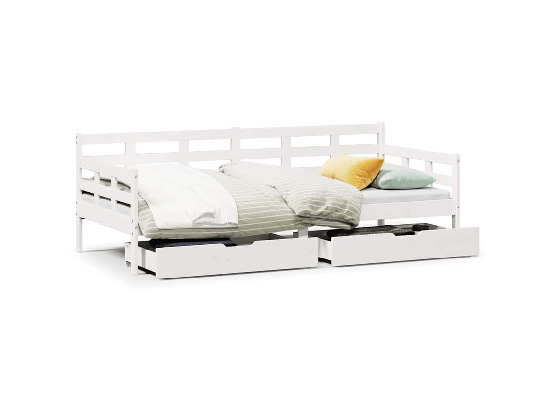 Maison Exclusive - Sofá Cama Con Cajones Madera Maciza De Pino Blanca 80x200 Cm