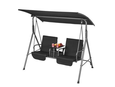 VEVOR silla columpio de 2 plazas para Patio columpio al aire libre con dosel ajustnegro