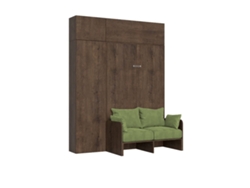 Cama Doble Plegable Francesa Kentaro De 140 Cm Con Sofá Y Muebles De Nogal, Color Verde