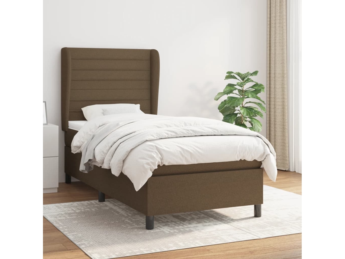 Cama Box Spring Con Colchón Tela Marrón Oscuro 80x200 Cm