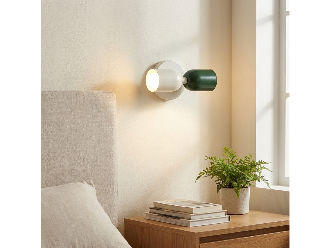 Aplique Moderno Doble E27 Con Luz Superior E Inferior, Pantalla Verde Y Crema, Base Crema, Metal Para Salón