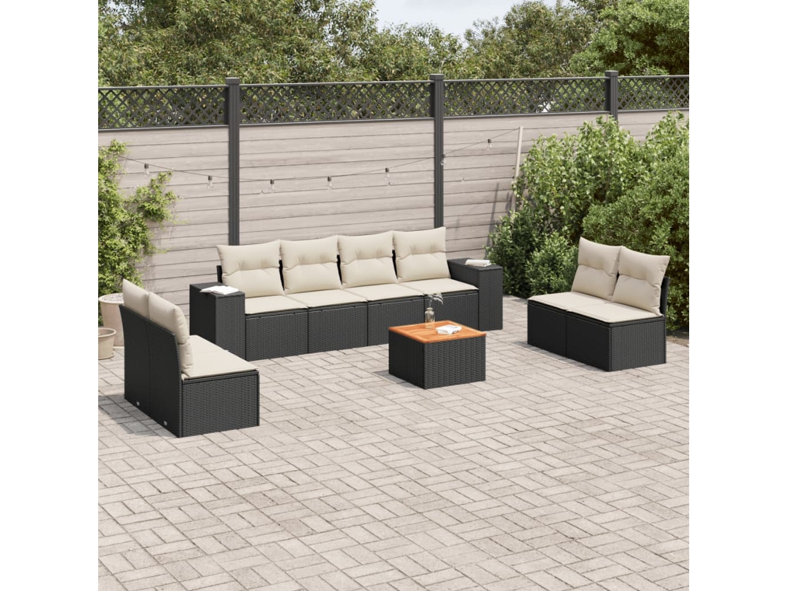 Conjunto de sofás de jardín de 9 piezas DKD Home Decor con cojines de mimbre negros