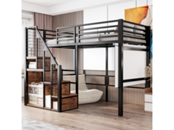 Litera Metálica De 90x200 Con Escalera Y Espacio De Almacenamiento - Negra