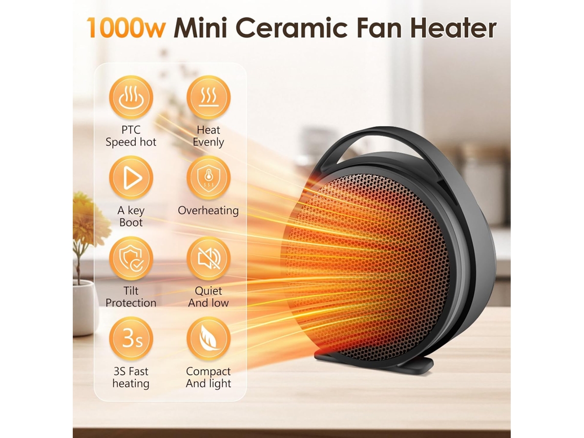 Calefactor Cerámico Ptc 1000w Termostato Protección