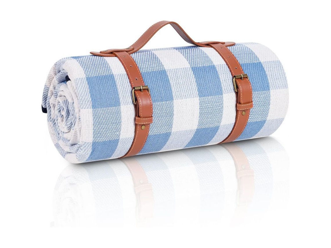 Manta De Picnic Extragrande, Impermeable Y Plegable Para Playa, Camping, Parque, Blanca Y Azul.