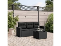 Conjunto de sofá de jardín de 4 piezas con cojines, mimbre sintético negro, Dkd Home Decor