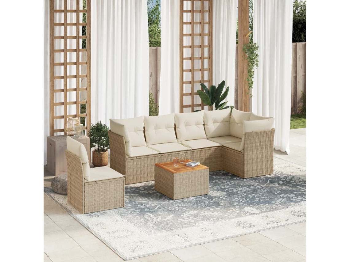 Conjunto de 7 sofás de jardín con cojines de mimbre beige de Dkd Home Decor