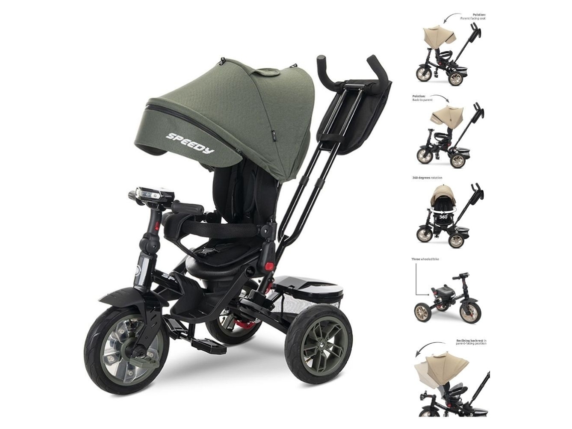 Triciclo Evolutivo Speedy Air Con Ruedas De Goma, Asiento Giratorio 360º Y Capota De Lorelli - Green