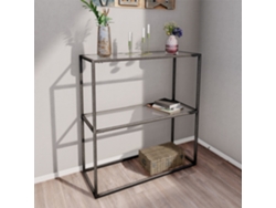 Mesa consola Konnevesi con estante metaly y cristal templado 85 x 80 x 30 cm Negro mate y Transparente [EN.CASA]