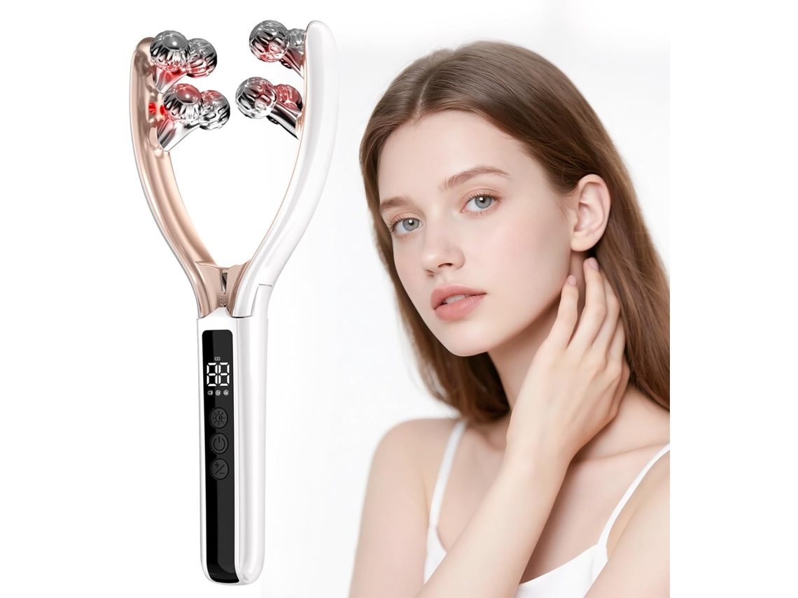 Dispositivo Facial Ems Rf Con Luz Roja Y Azul Y Masaje De 8 Rodillos (blanco)