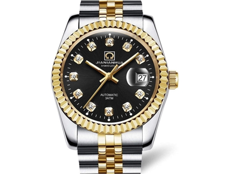 VEANXIN Relojes Reloj automático Pantalla de Fecha Reloj de Acero Totalmente Impermeable-Negro