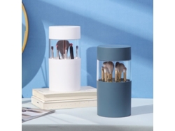 Soporte para brochas de maquillaje, caja de almacenamiento de viaje, secador de brochas (azul)